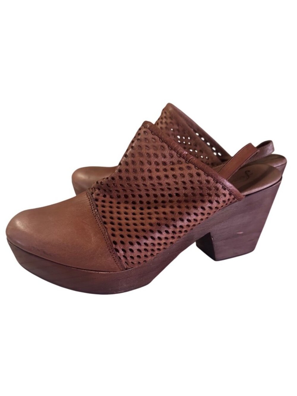 Free People lOGAN CLOGS brown leather perforated  wooded platform heels size 9.5